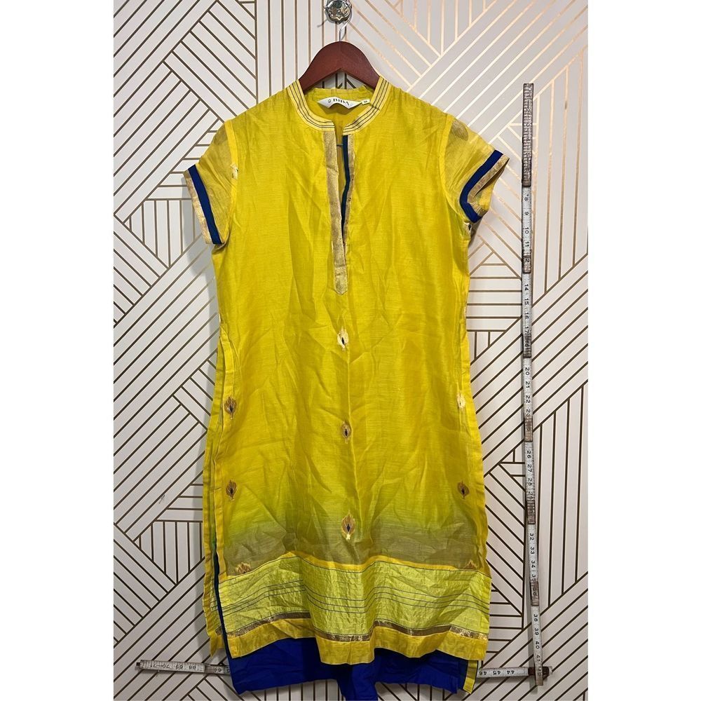 BIBA Women's Short Sleeve Round Neck Long Dress Yellow Blue Sari India Size 36